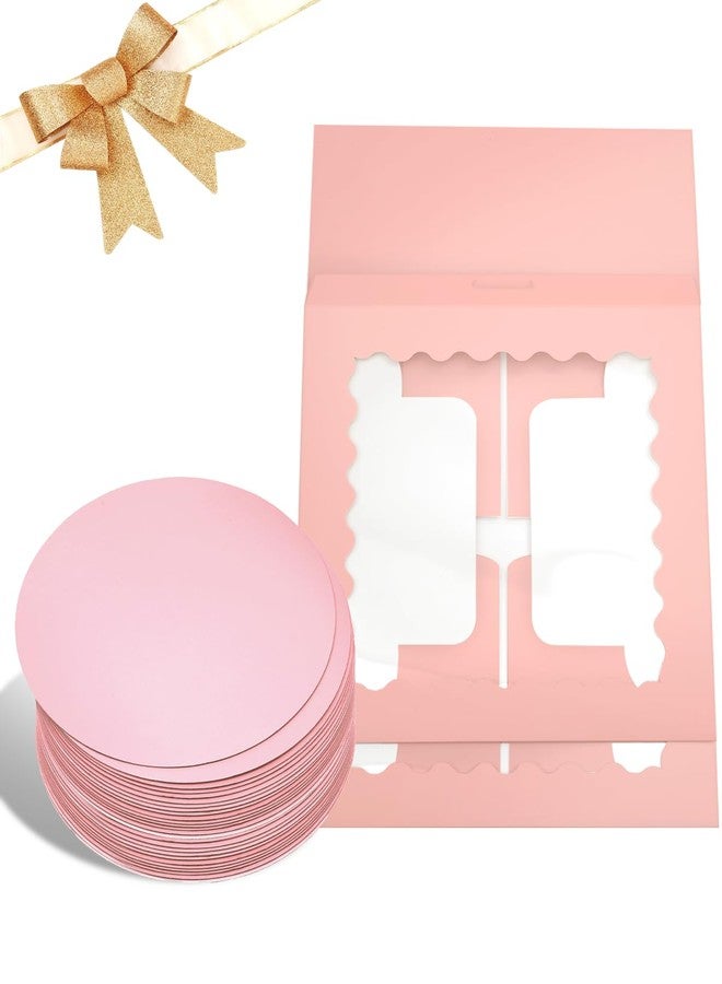 Bakepacker 8x8x5 Inches 18pcs Pink Cake Boxes with Window 18-Packs (18 Boxes +18 Cake Boards Included) - Image 2